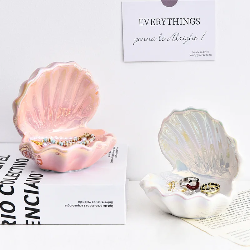 CuteLife INS Pink Shell Ceramic Decorative Tray Tableware Jewelry Organizer Accessory Tray Ornaments