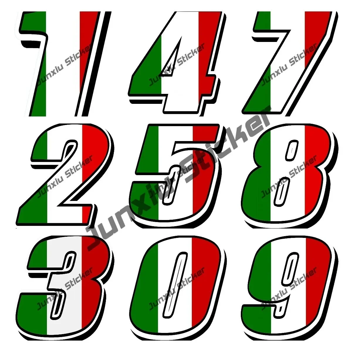 

Numbers 0123456789 Italy Italian Flag Car Sticker Styling Racing Motocross Auto Stickers Bike Waterproof Decals Car Accessories