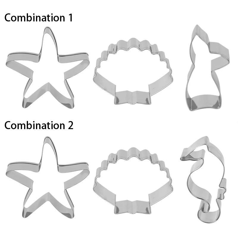 3pcs Mermaid Starfish Seashell Cookie Cutter Mold Mermaid Birthday Party Decor DIY Baking Tool Seahorse Cake Biscuit Baking Tool