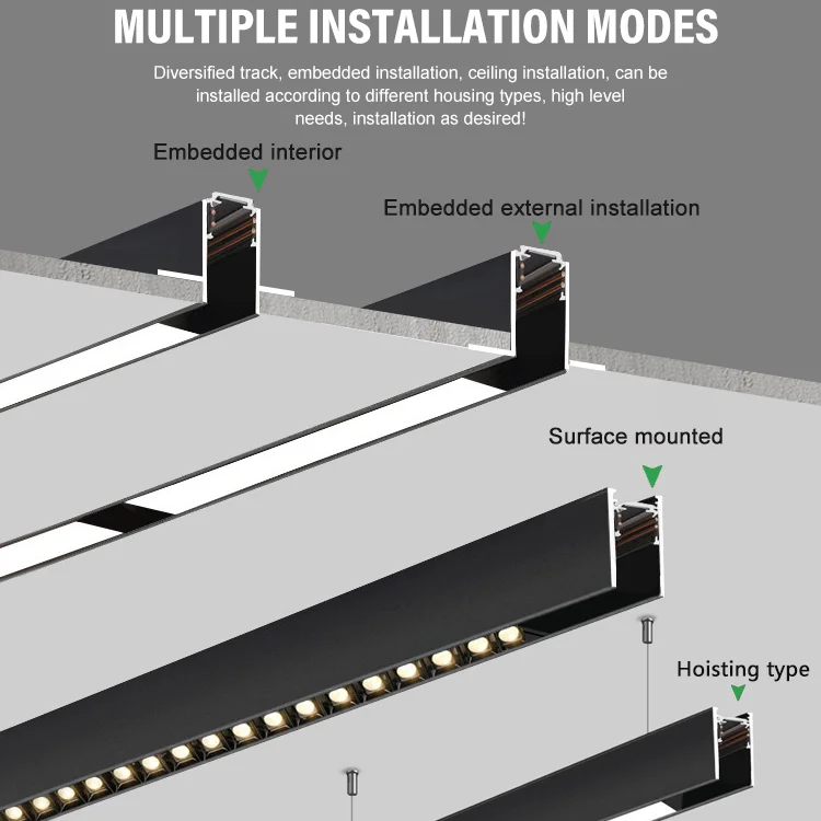 M20 Rail Magnetic Track Light DC48V Aluminum 20mm-Rail Led Flood Grille Spotlight Black White  Surface Embedded Plastering