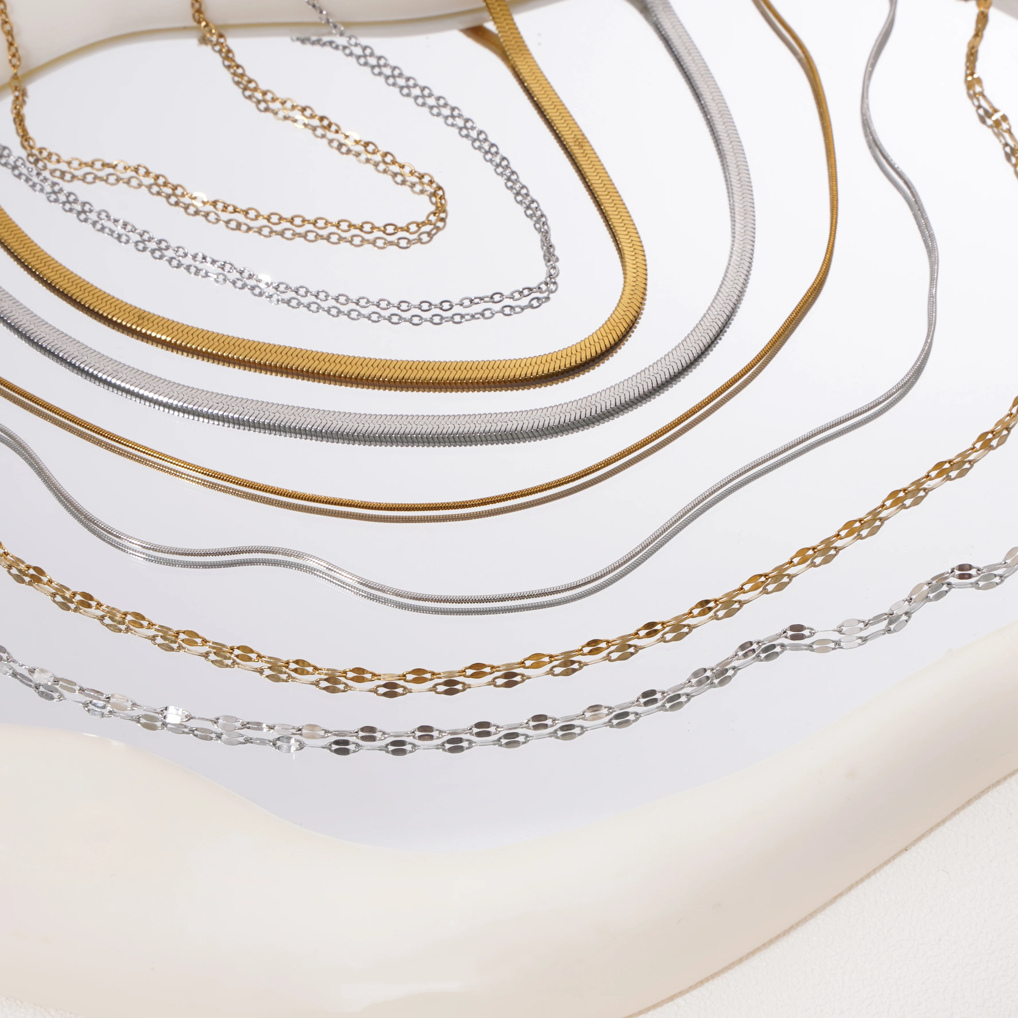 Stainless Steel Plain Necklace Chains No Pendant Gold Color Snake Herringbone Paperclip Thin Link Chains for Women Men Jewelry