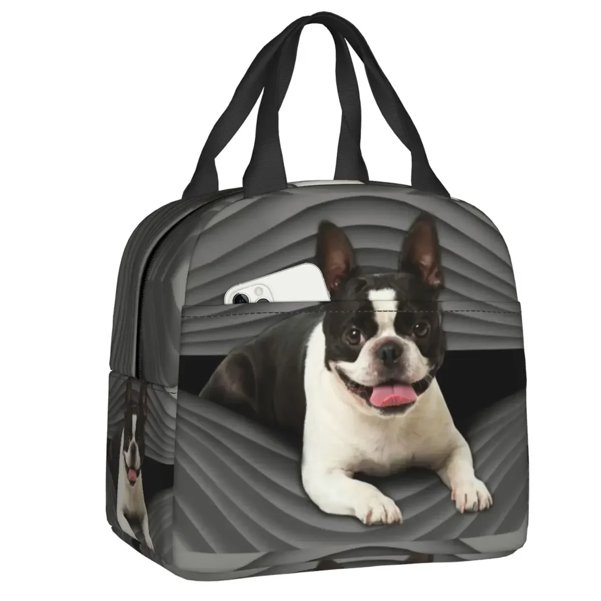 Boston Terrier Dog Portable Lunch Boxes for Women Leakproof Cute Puppy Thermal Cooler Food Insulated Lunch Bag School Student