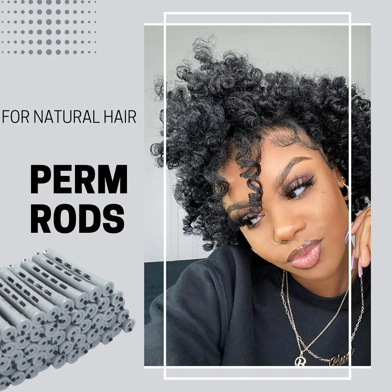 Perm Rods 60 pcs Hair Rollers for Natural Hair Long Short Hair Styling Tool Hair Curlers Small Size 0.59 inch Gray Color
