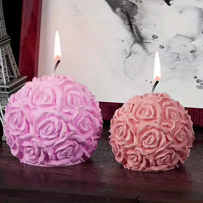 3D Rose Ball Candle Resin Silicone Mold Valentine\'s Day Casting Mold, Creative Elegancki świecznik kwiatowy odpowiedni do puszki DIY