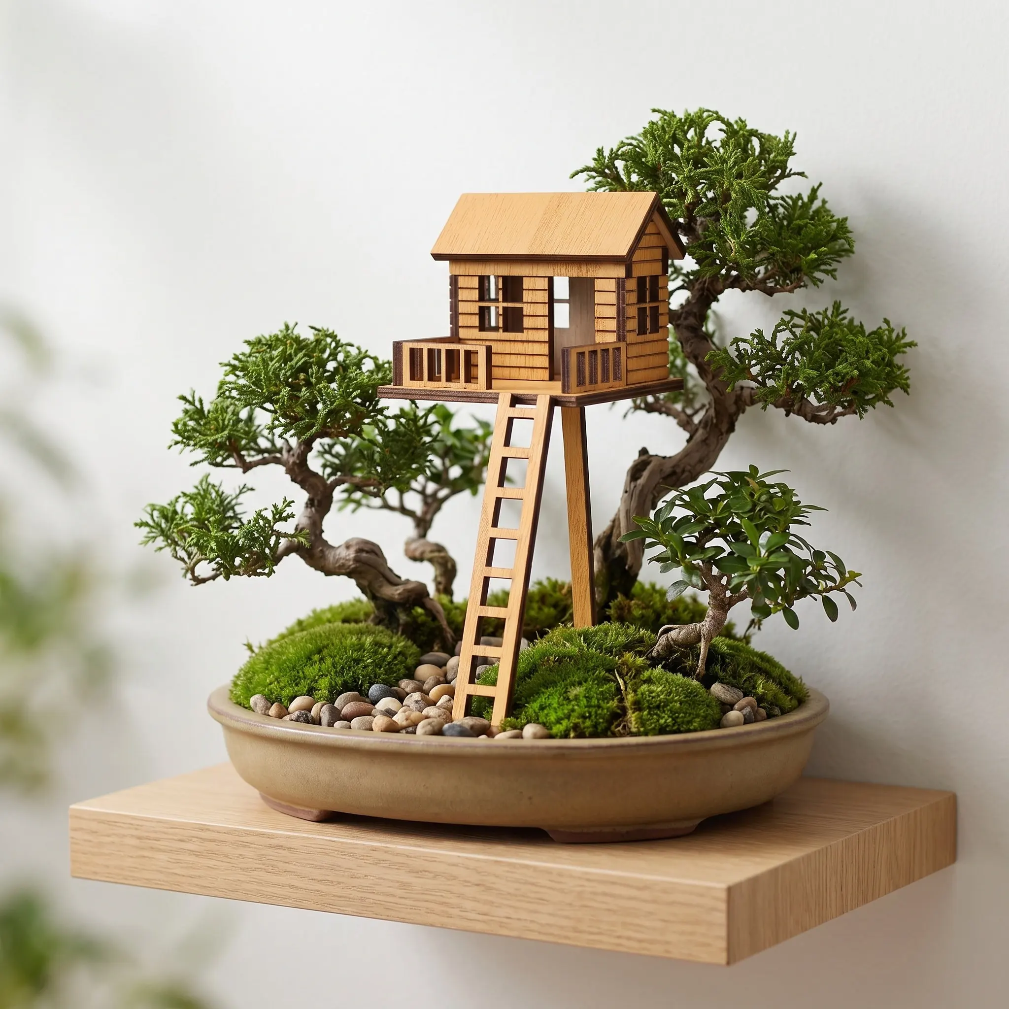 Miniature Wooden Treehouse Natural Wood Grain Smooth Finish Indoor Bonsai Fairy Garden Mini Cottage Decoration Miniature