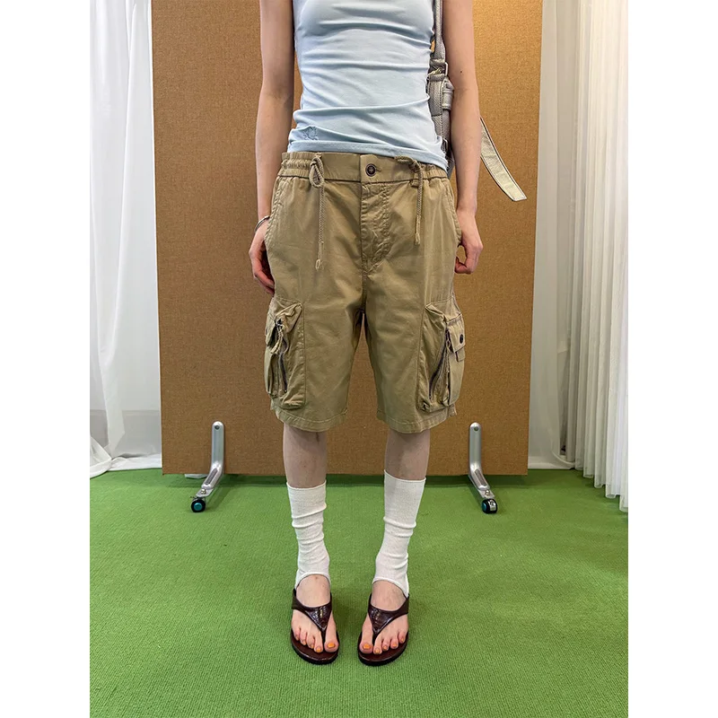 Benuynffy Solid Color Multi-pocket Loose Cargo Shorts Women 2026 Summer New Drawstring Casual Streetwear Female Half Pants