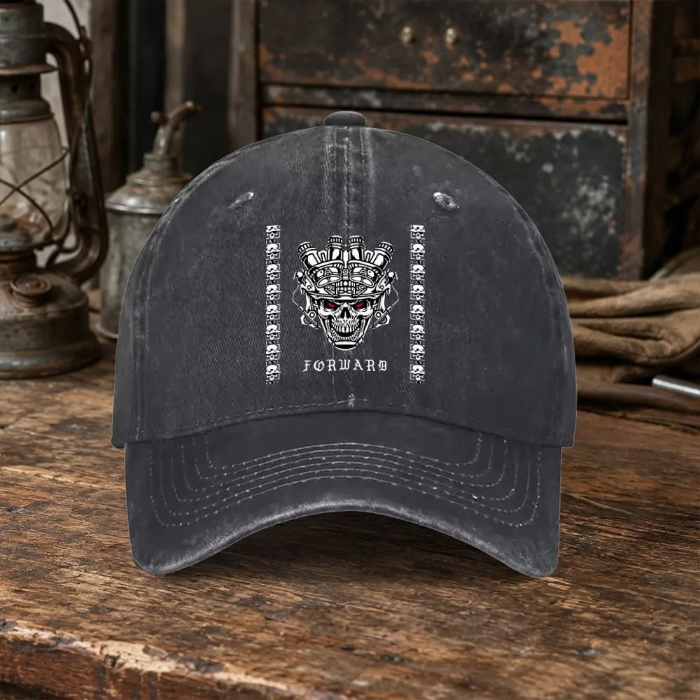 Forward Observation Skull Washed Baseball Cap Unisex Adjustable Sun Protection Cap for Sports Travel Daily Wear