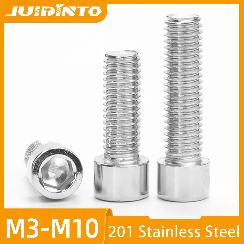 JUIDINTO 1~20pcs Hex Socket Head Cap Screw 201 Stainless Steel M3 M4 M5 M6 M8 M10 M12 Hexagon Allen Head Bolt Screw