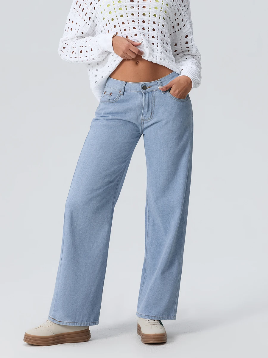 Pantaloni casual da donna a gamba larga dritti Jeans larghi Bottone con cerniera Pantaloni hippie grunge Abiti estetici Vintage Streetwear