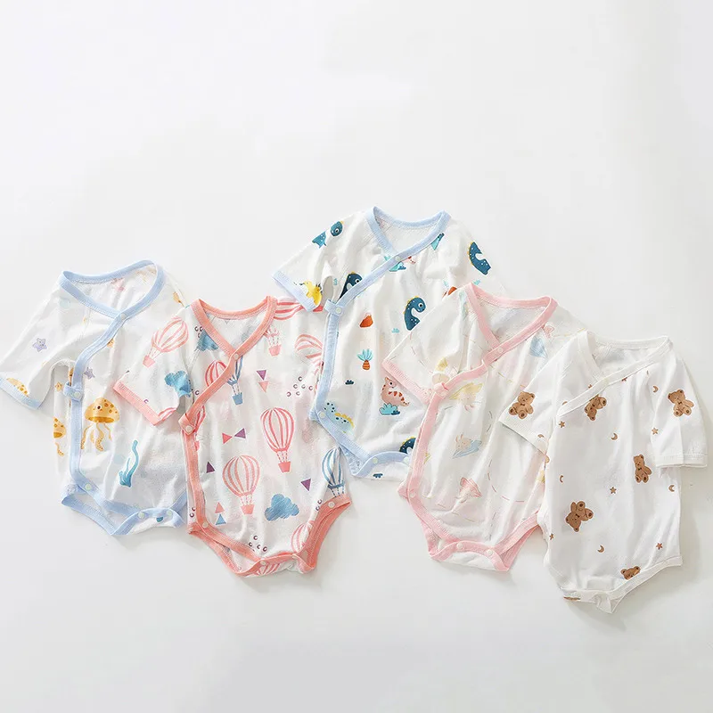 Summer Newborn Romper Cute Print Baby Triangle Bodysuit Cotton Toddler One Piece Jumpsuit Bebe Short Sleeve Outfit Kids Clothes