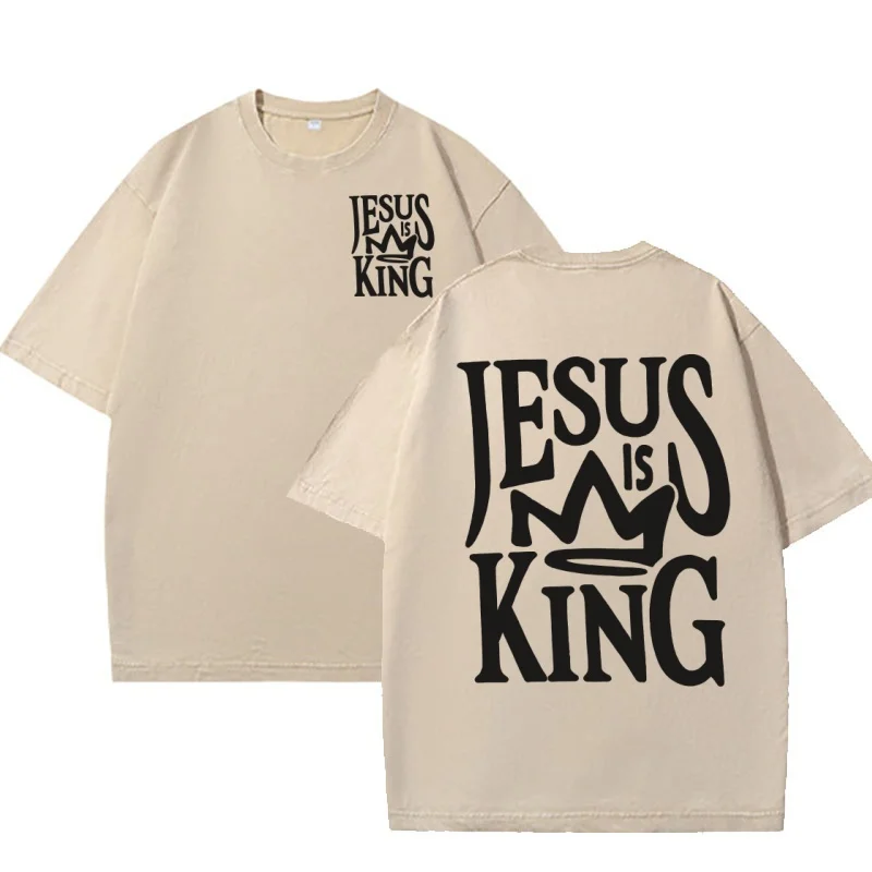 Jesus Is King Christliches T-Shirt für Männer und Frauen, Glaubensartikel, Bibelvers-Shirt, Baumwolle, Kurzarm, Rundhals, Glaubensbasiert – Detail 4