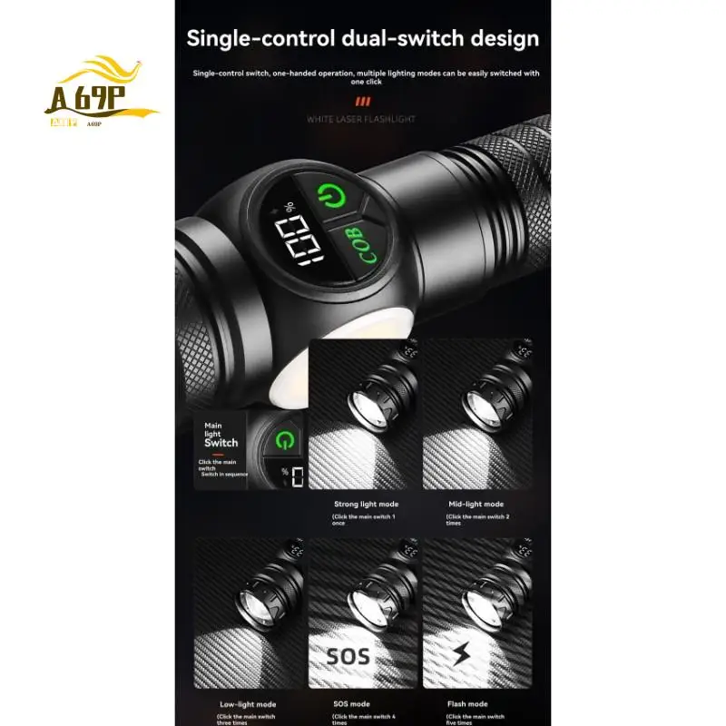 A69P-Multifunctional Aluminum Alloy Laser Flashlight With Dual Light Source And Magnetic Base, 500M Range