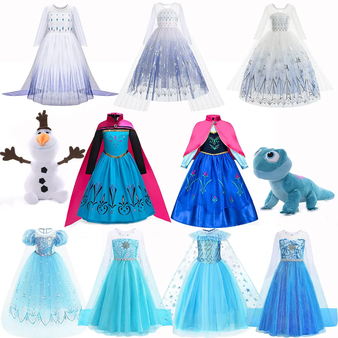 

Disney Halloween Carnival Fancy Snow Queen Frozen Cosplay Costumes for Girls Elsa & Anna Princess Dress Long Dresses Party Dress