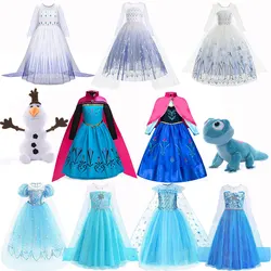 Disney Halloween Carnival Fancy Snow Queen Frozen Cosplay Costumes for Girls Elsa & Anna Princess Dress Long Dresses Party Dress