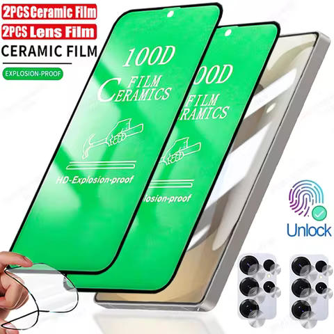 4IN1 HD Soft Ceramic Film For Samsung S25 Ultra S24 Plus S23 S22 S21 S20 FE Note 20 Ultra Camera Screen Protector Film Not Glass