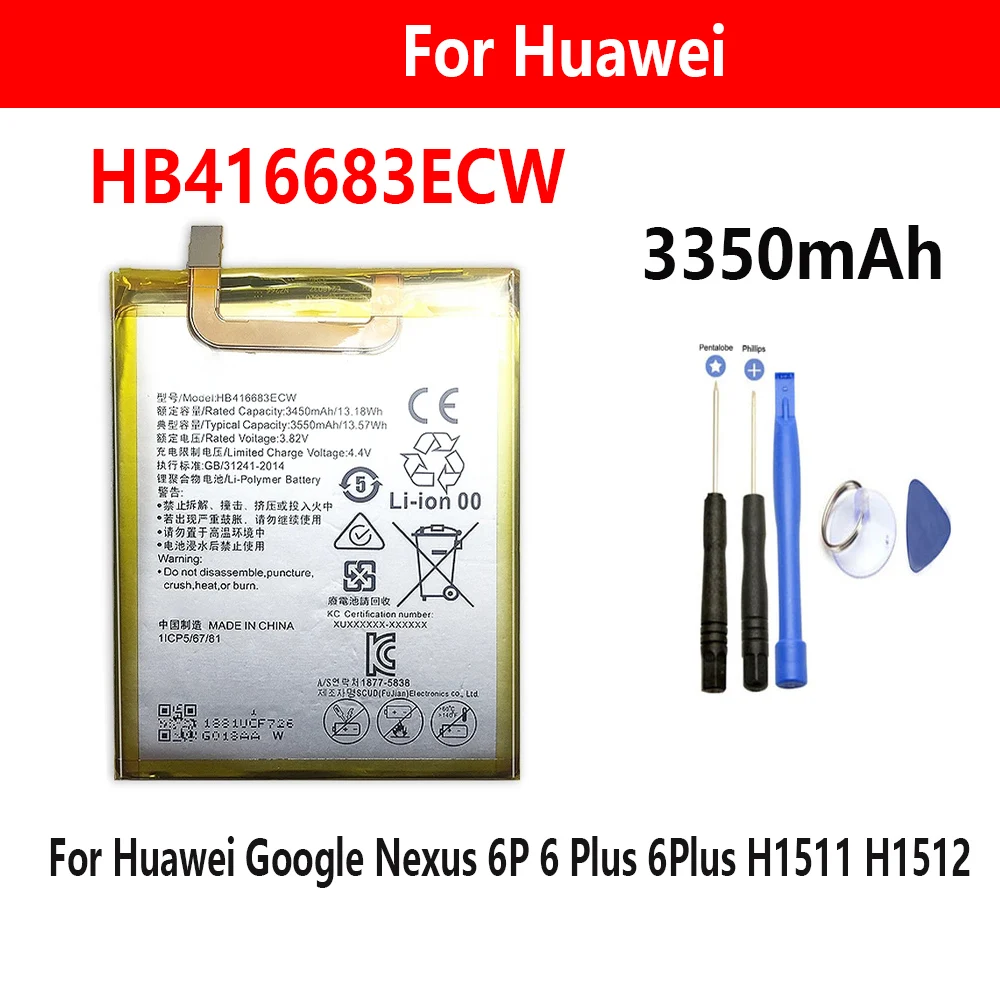 HB416683ECW 3550mAh Battery for Huawei Google Nexus 6P 6 Plus 6Plus H1511 H1512 Battery Replacement