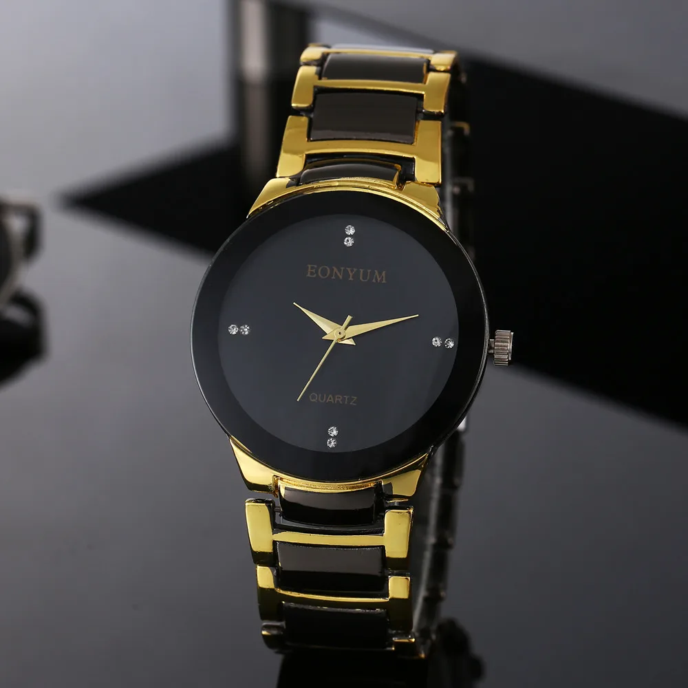 Classic Fashion Men's WristWatches, Trendy Stainless Steel Luxury Exquisite Clock Golden Black Quartz Watch Hot Sale Relojes