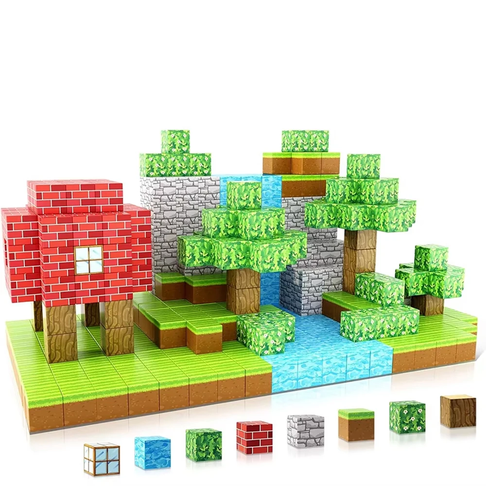 New Magnetic Blocks-Build Mine Magnet World Set for Boys Girls, Sensory Construction Toys for Toddlers Christmas Gifts