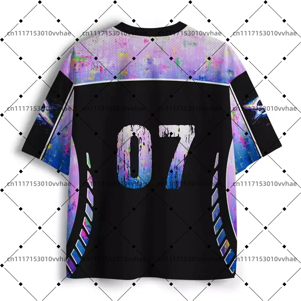 Soulisfree Interstellar Dream Mesh Jersey Design Digital Print V-Neck T-Shirt Comfortable Sports Short Sleeve