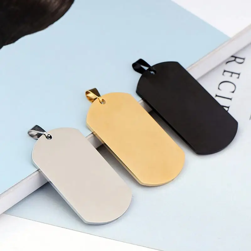 Mens Military Dog Tag Pendant Necklace Blank Rectangle Charm