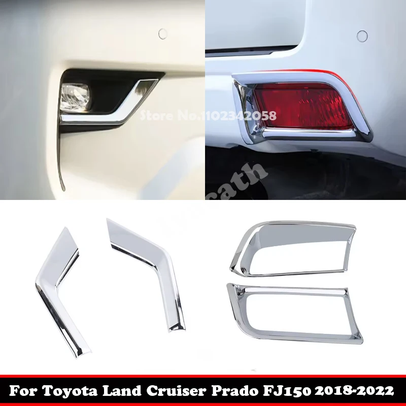 

For Toyota Land Cruiser Prado FJ150 FJ 150 2018-2022 ABS chrome front Rear Fog Light Foglamp Frame Cover Trims Car Accessories