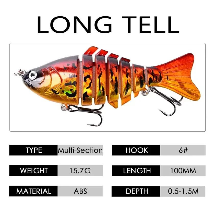 트롤링 수영 미노우 워블러 멀티 섹션 하드 미끼, 인공 크랭크베이트, 낚시 태클 용품, 10cm 15g, 1 개