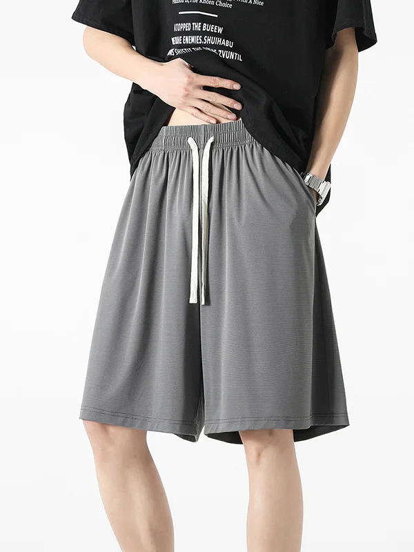 

Мужские повседневные шорты из ледяного шелка, тонкие, летние, для активного отдыха, свободного кроя, в американском стиле, для пляжа и спорта, средней длины, молодежные, модные