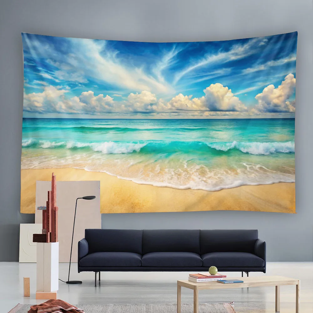 Minimalist Sea View Landscape Wall Tapestry Ins Style Home Decor for Living Room Bedroom Polyester Wall Hanging Art