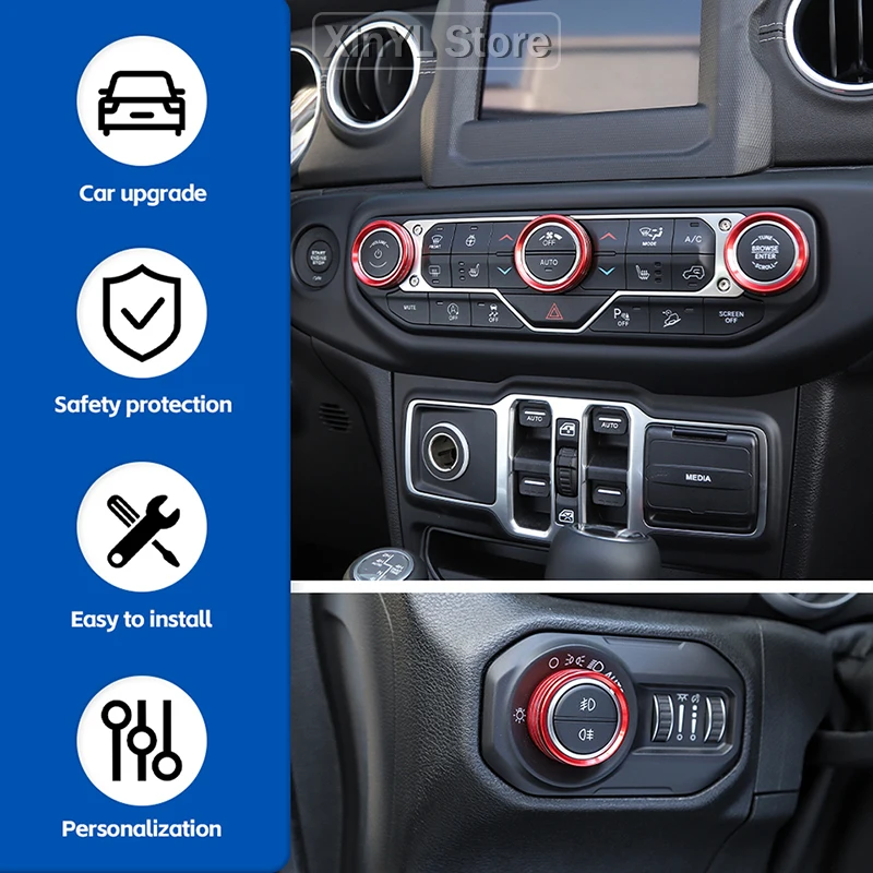 Car Air Conditioning Switch Decorative Ring for Jeep Wrangler JL for JT Gladiator 2018 Up Interior Accessories