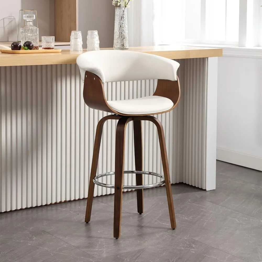 

Counter Height Bar Stools, Mid Century Modern Swivel Counter Stools, Upholstered PU Leather Barstools with Backs and Walnut Bent
