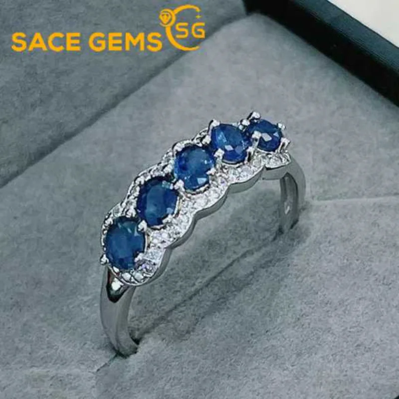 SACE GEMS New Arrival Trend 925 Sterling Silver Resizable 3*4MM Sapphire Rings for Women Engagement Cocktail Party Fine Jewelry