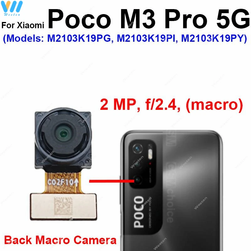 Main Front Rear Camera For Xiaomi Poco M3/Poco M3 Pro 4G/Poco M3 Pro 5G Primary Back Front Selfie Facing Camera Flex Cable Parts