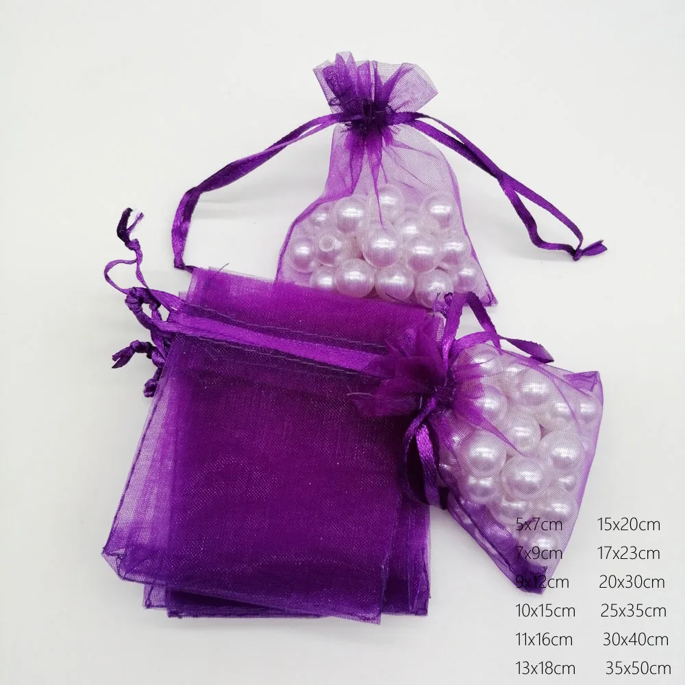 1000pcs Dark สีม่วง Organza สายรัดกระเป๋าเครื่องประดับกระเป๋าของขวัญสำหรับงานแต่งงาน/Christmas/เครื่องประดับบรรจุภัณฑ์กระเป๋า DIY