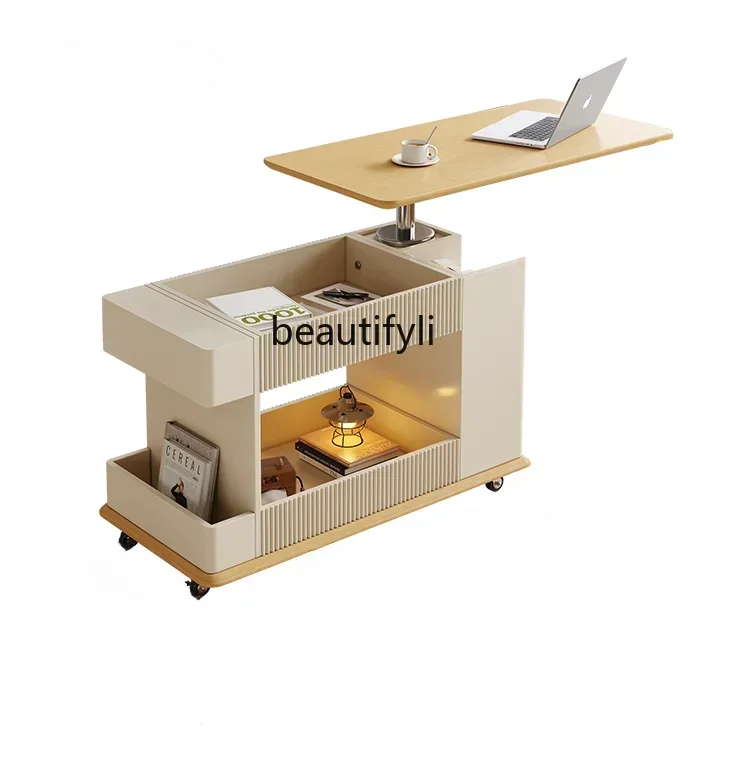 

LJYMovable Folding Coffee Table Sofa Side Table Living Room Trolley Lifting Multifunctional Storage Small Table