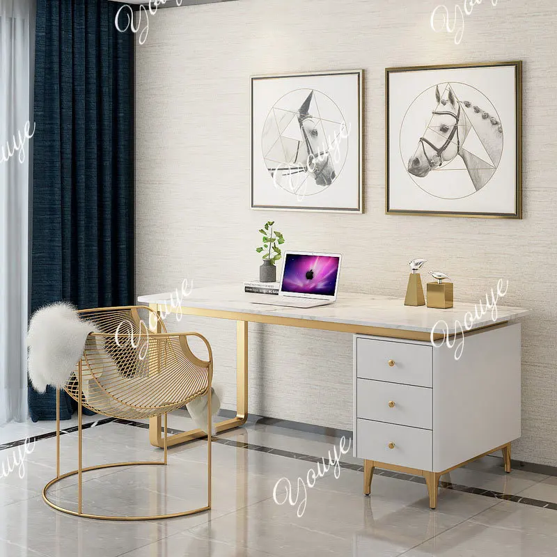 Marble computer desk Modern beauty salon consultation reception desk Light luxury rock slab desk
