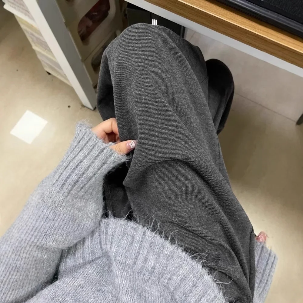 Dark Gray Wide-leg Sweatpants Men's Autumn And Winter Fleece Thickened Lazy Loose Couple Straight Pants