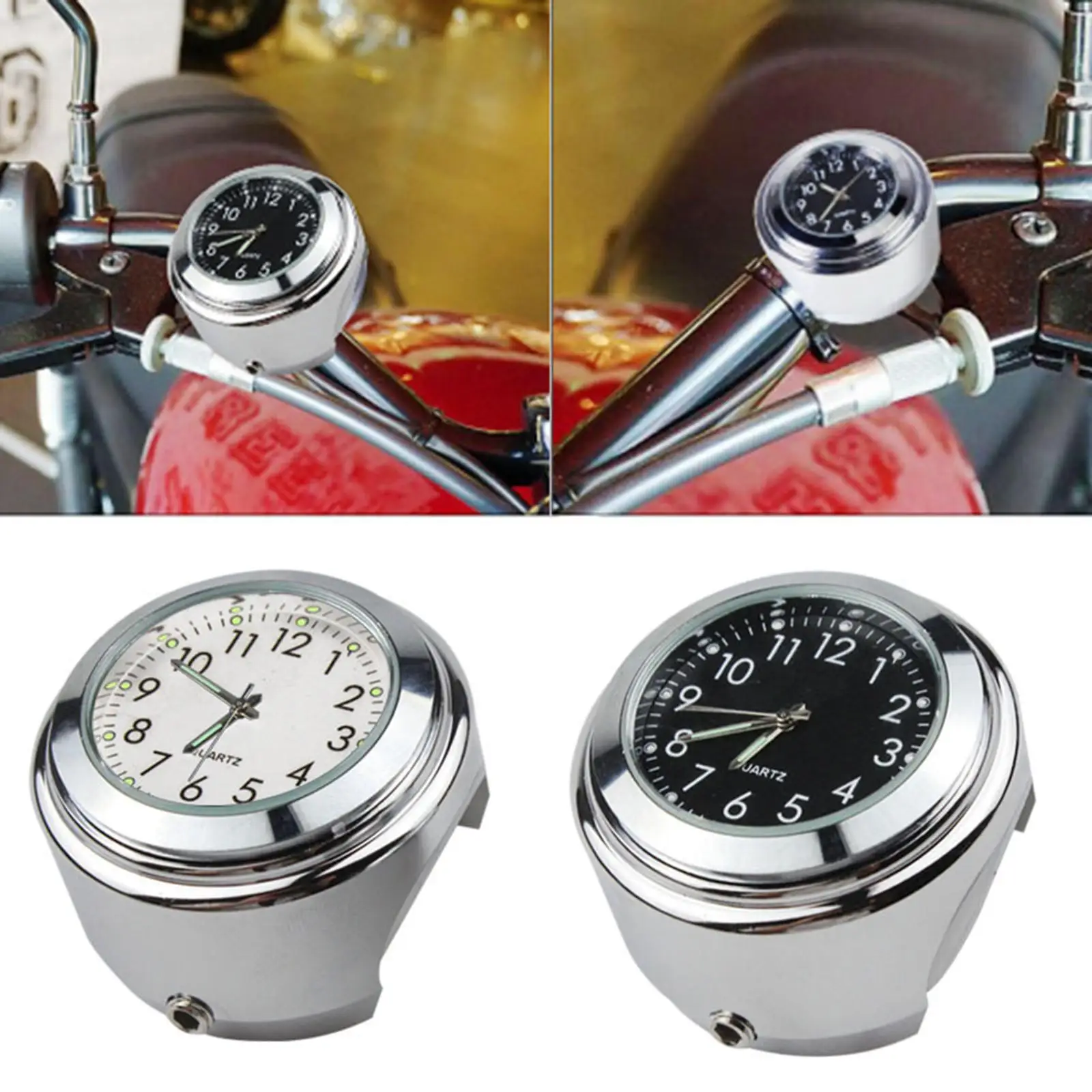 Motorcycle Handlebar Clock Waterproof Aluminum Wear Resistant Dial Watch for Cruiser Yacht Buggy 22-25mm