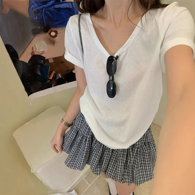 2025 Korean Checked Bud Puffy Skirt Summer New High-waisted Skirt with Belt