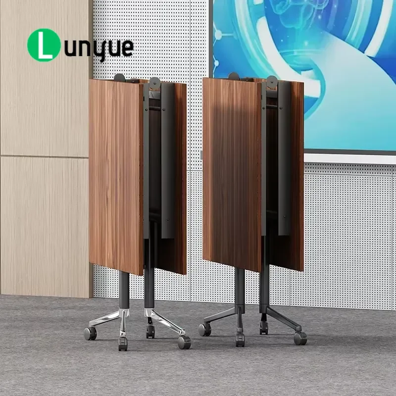 Melamine Mobile Folding Conference Table Modern Design Strip Training Desk for Office Meeting Room Space Saving Durable