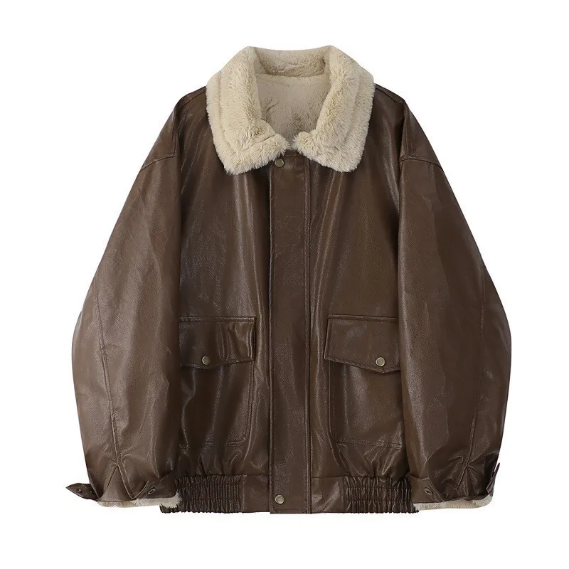 

Jackets Women Coat Zipper Coats Turn Down Collar Y2k Streetwear Work Thick Casual Loose Elegant Splice Jacket 2025 Autumn Winter