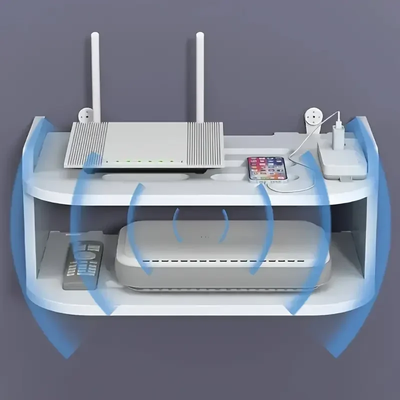 Wifi Routers Hanging Shelf Power Strip Multi Outlet TV Top Boxes Cable Hidden Floating Racks Wall Mount Holder Storage Organizer