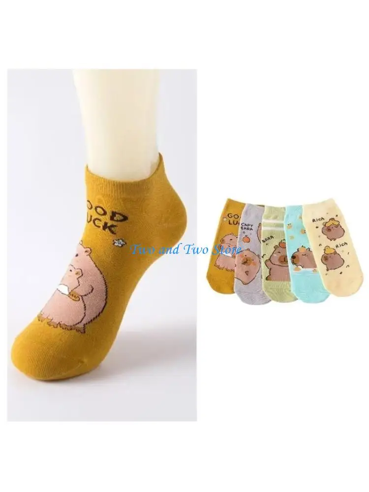 

HX6F Women's Fun Animal Low Cut Socks Novelty No Show Socks Fashion Ankle Socks Cotton Short Socks Cartoon Capybara Socks