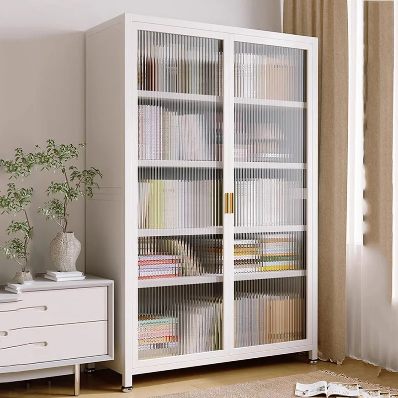 

Glass Mobile Bookcase Locker Bedroom Industrial Closet Metal Doors Bookshelf Display Cabinet Estante Para Livros Home Furniture