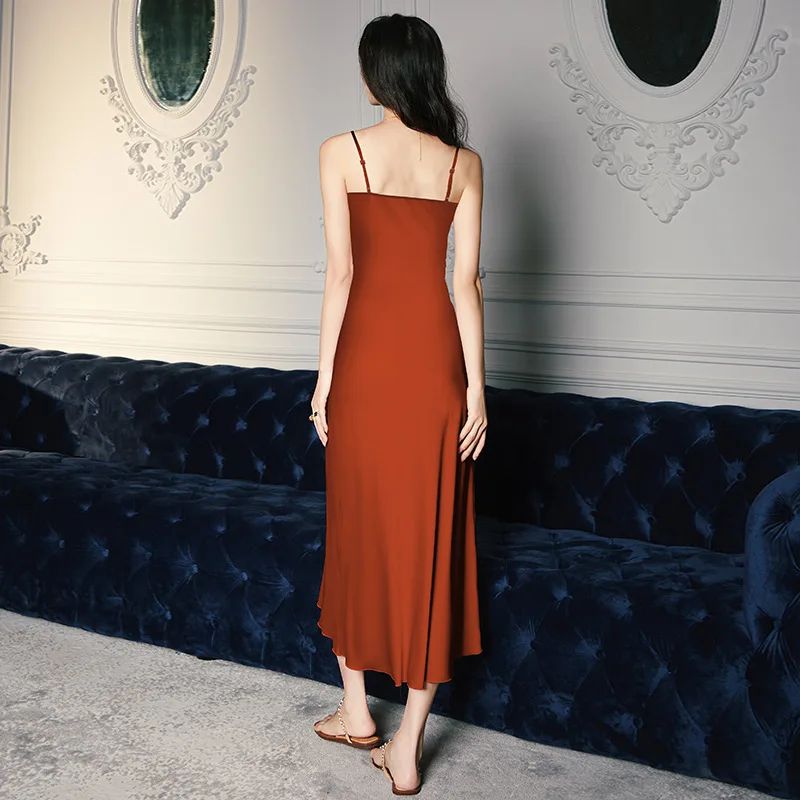 

Women's Sleepwear Dress Women's Summer Satin Chiffon Thin Dress Women's Silk Suspender Swing Neck Simple Loungewear