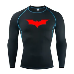 New Men's T Shirt Outdoor Training Fitness Gym Jogging Running Sweatshirt Bat/-Man Compression Shirts Tight Elastic Breathable