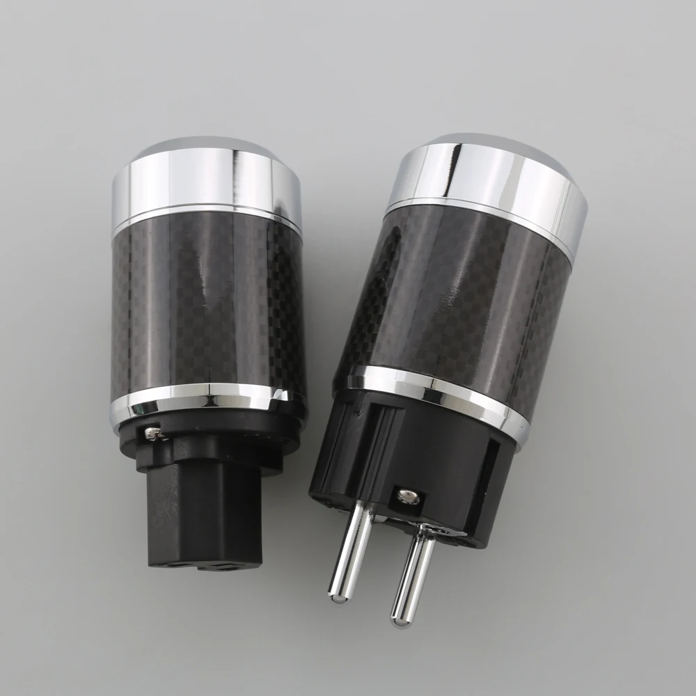 Pair Hi-end Carbon Fiber Rhodium Plated AC Power cable IEC female connector Hifi 2 pins EU EUR schuko power Plug socket