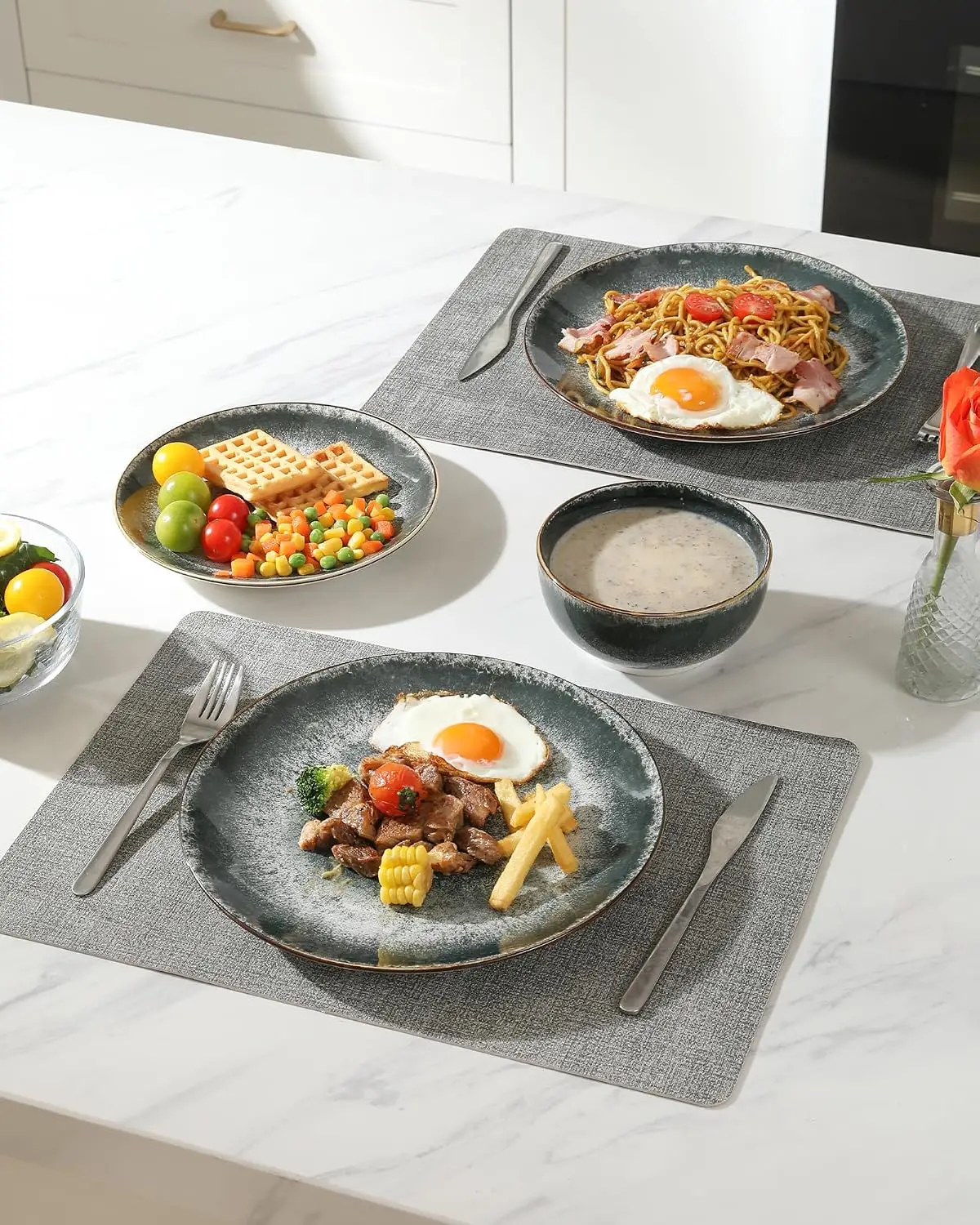 Sweejar Dinnerware Sets Service for 4,12 pcs Porcelain Plates and Bowls Kitchen, Housewaring Gift,Chip Scratch Resistant