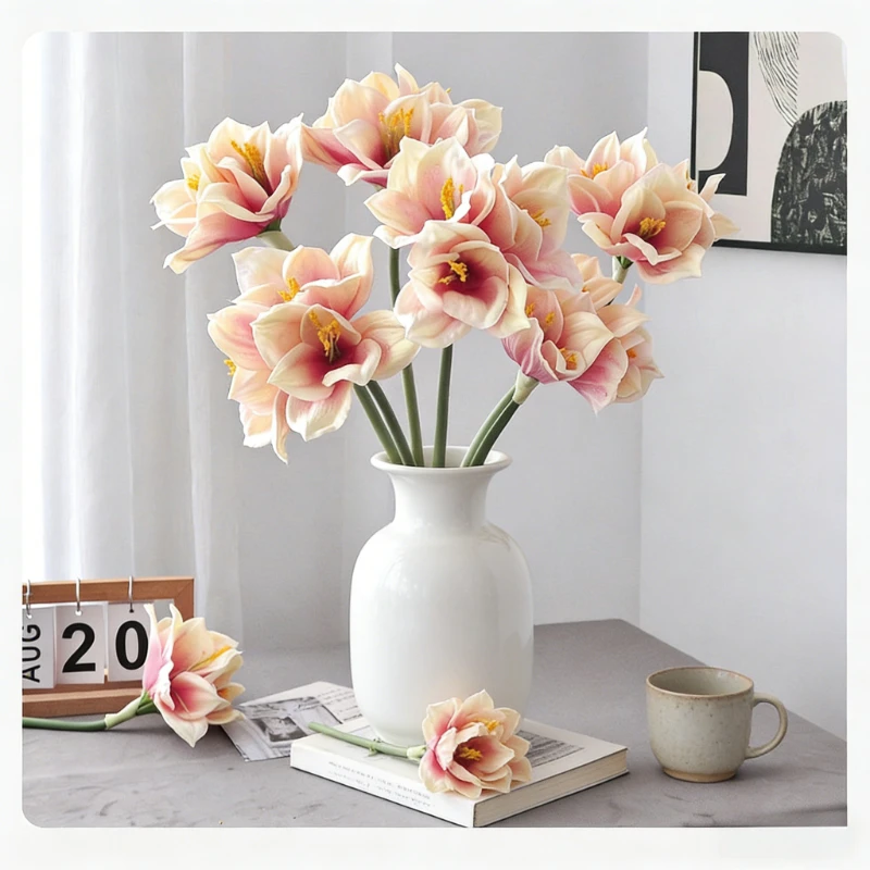 22 Inch Single Stem Artificial Clivia Amaryllis for Home Wedding Valentine Floral Decor Display Arrangement Accent