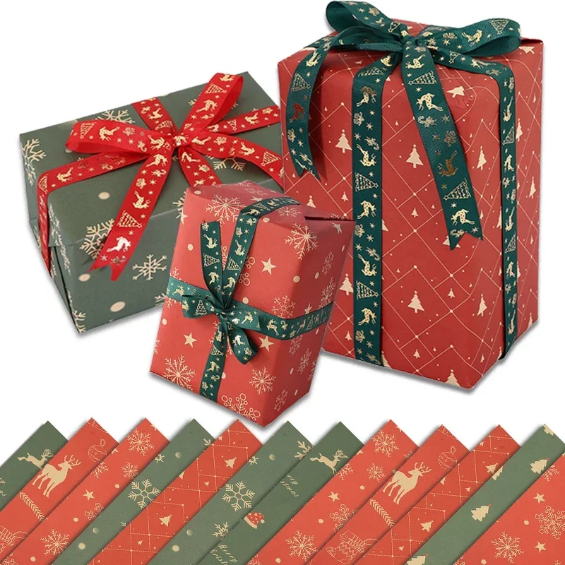 

1/4Sheets Christmas Gift Floral Wrapping Kraft Paper Printed Scrapbooking DIY Background Decorative Paper Crafts Making 75x50CM