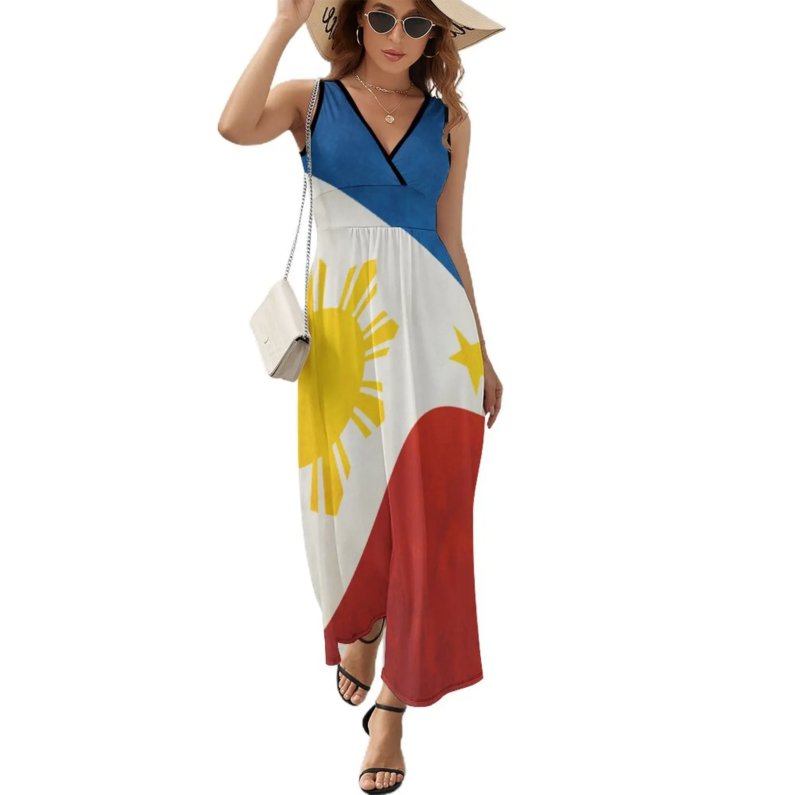 

Flag Of The Philippines Dress Kawaii Maxi Dress Casual Boho Beach Long Dresses High Waist Pattern Oversized Vestido